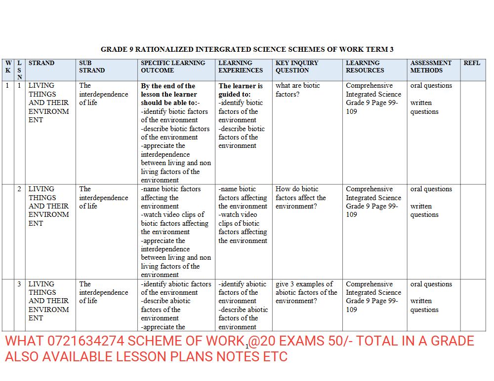 Thumbnail preview of Grade 9 Term 3 Integrated Science Schemes