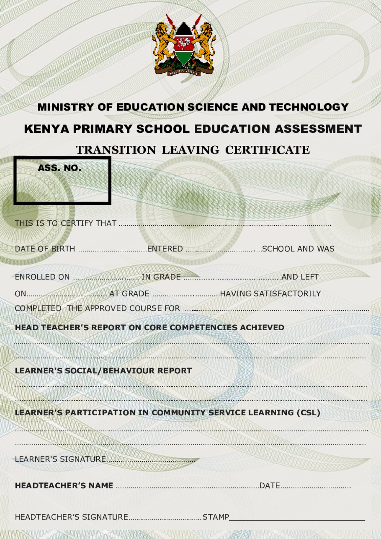 Thumbnail preview of KPSEA Transition Leaving Certificate