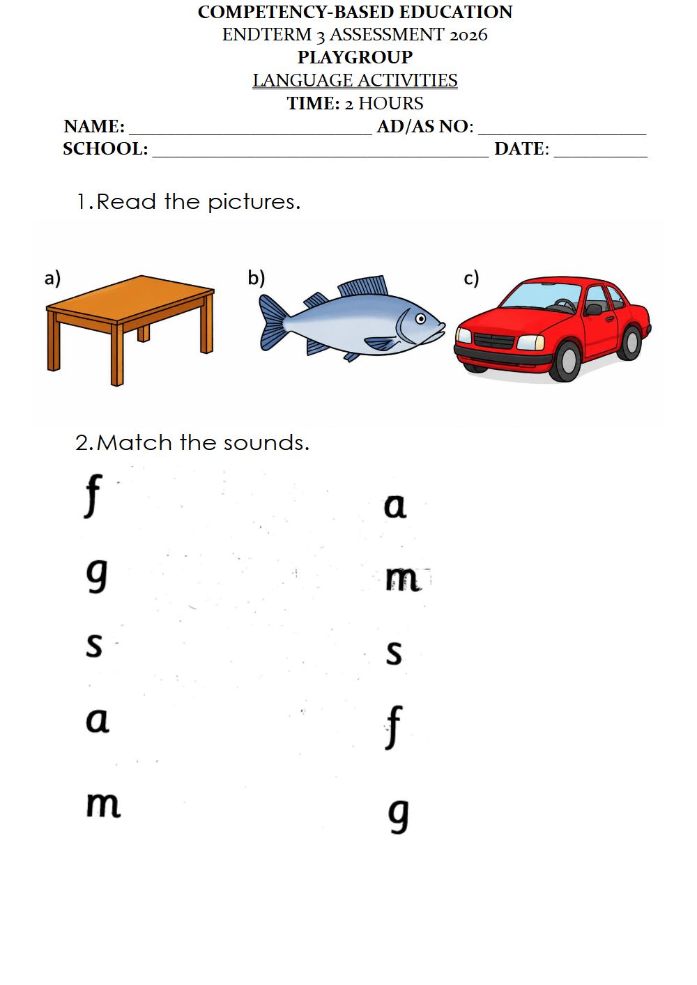 Preview of Playgroup English Term 3 End-Term Exam 2026