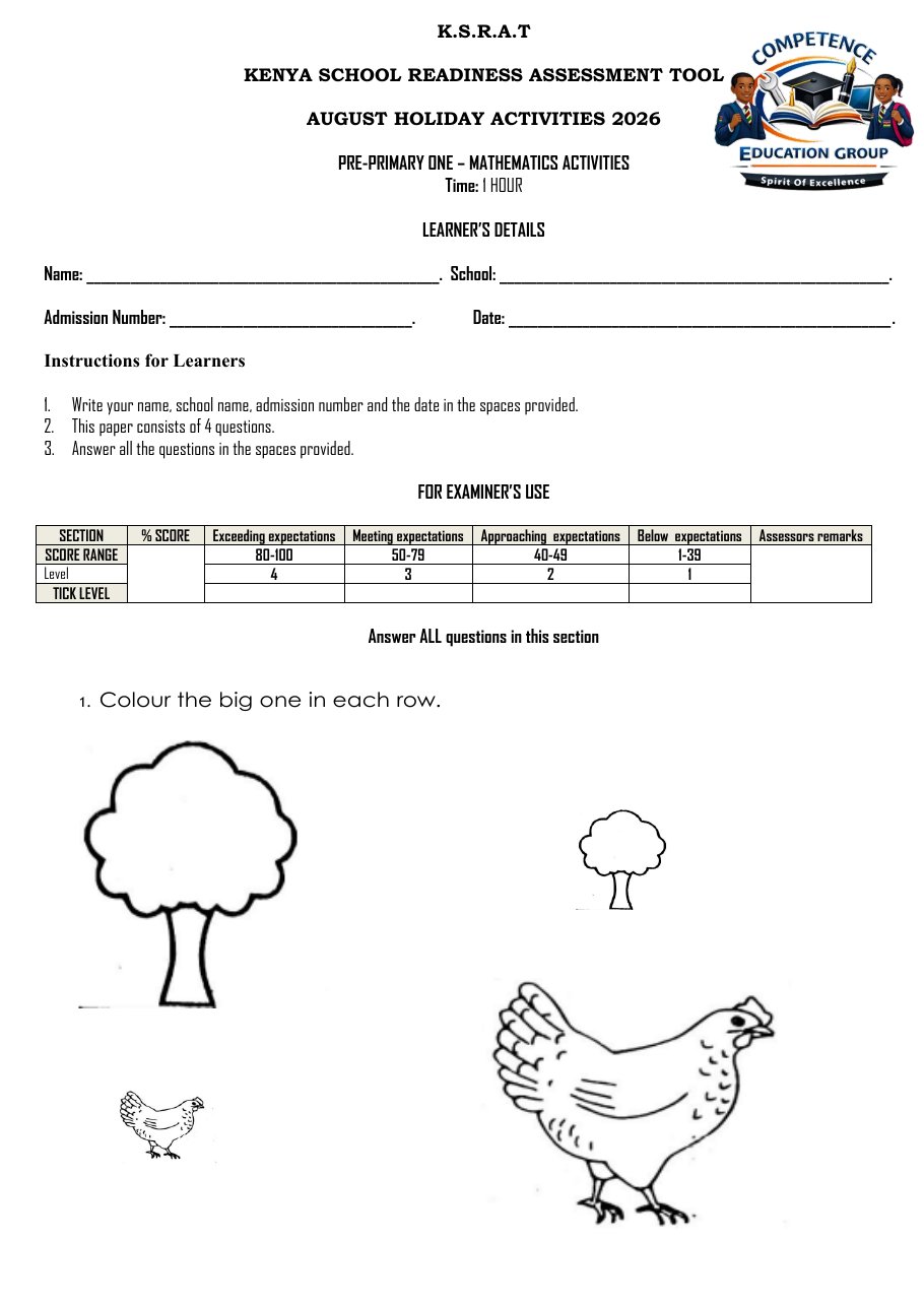 Thumbnail preview of PP1 August 2026 Holiday Assignment - Mathematics