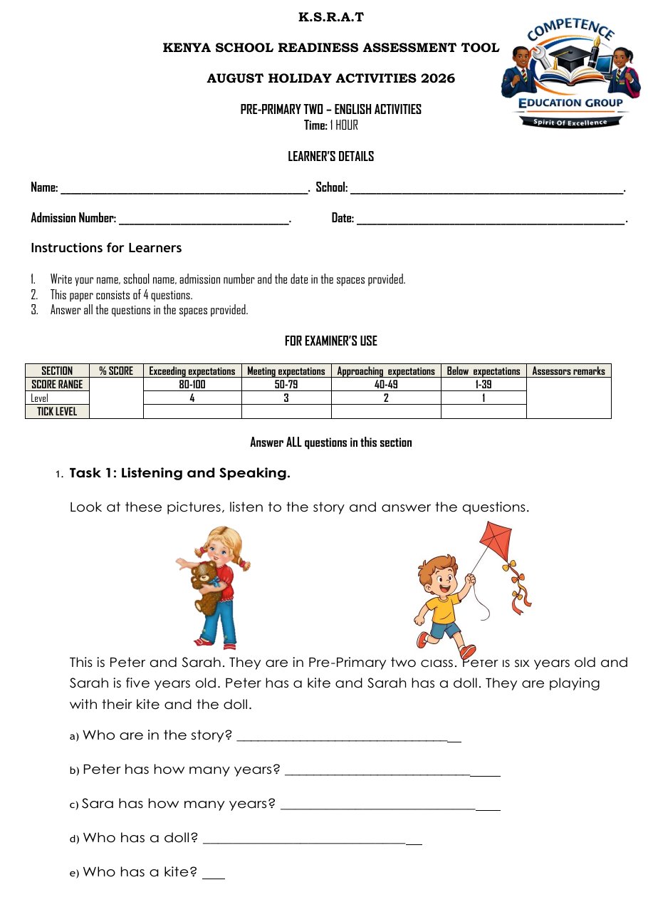 Thumbnail preview of PP2 August Holiday Assignment 2026 - English
